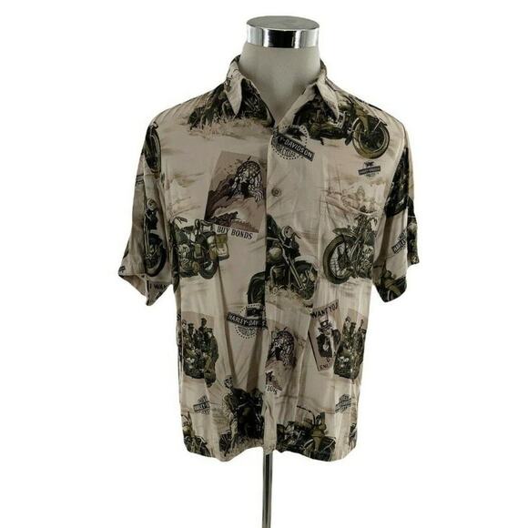 Harley-Davidson Shirts Mens Size Medium Motorcycle Print Front Pocket Button Top - Picture 3 of 9